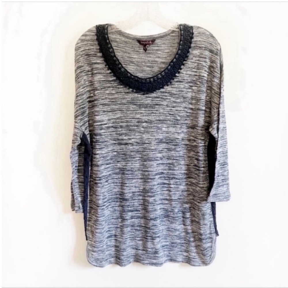 Long Tall Sally shirt navy white space dyed tunic crochet